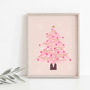 Christmas tree print, pink Christmas tree print, Christmas tree printable,pink Christmas decor, pink Christmas wall art, Christmas printable