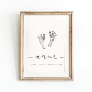 Personalised birth print, newborn footprint, baby footprint art, birth stats print, printable birth stats print, footprint nursery wall art