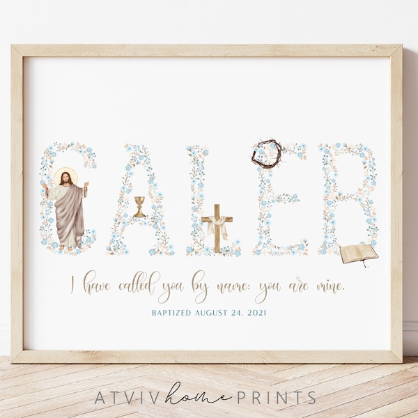 Baptism print, personalized baptism print, custom name, baptism gift for boy, printable baptism gift, I have called you by name you are mine