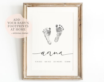 Personzalized baby inkless print, Personalised birth print, newborn  footprint, baby footprint, birth stats print, footprint nursery wall art