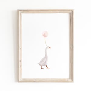 Duck nursery print, duck nursery wall art, goose nursery print, girls nursery wall art, pink balloon print, nursery printable wall art, WFA1