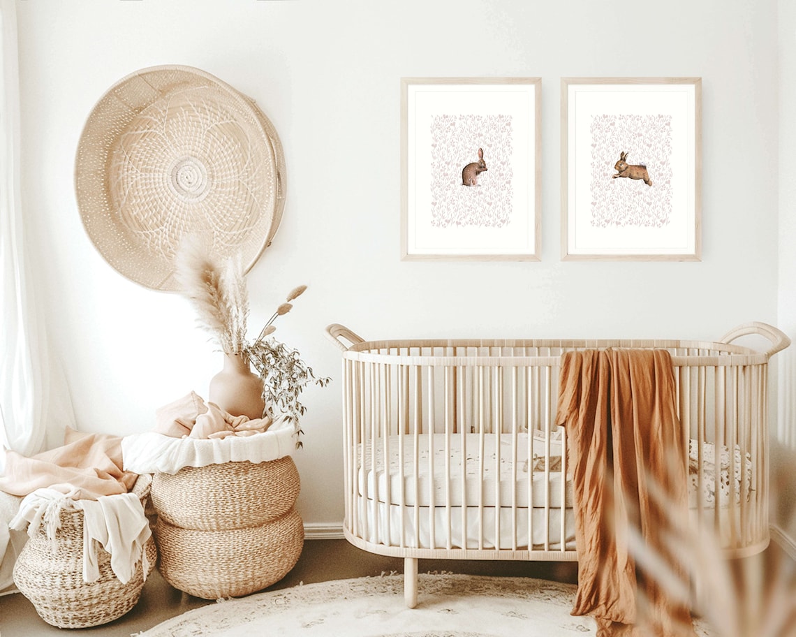 Bunny Nursery Print Set, Bunny Nursery Art, Cute Bunnies, Woodland ...