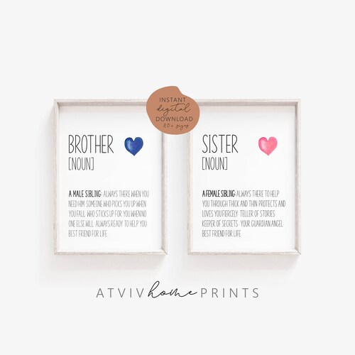 Brother Sister Wall Art Definition Print Nursery Kids Room Etsy