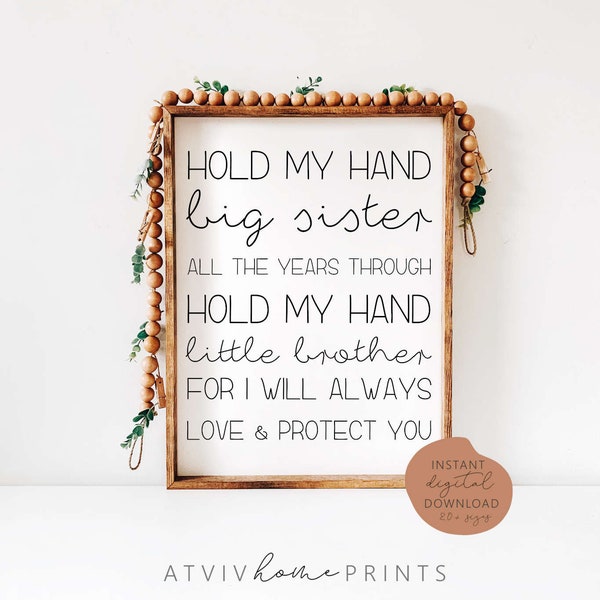 Hold my hand big sister, siblings print, hold my hand little brother, sisters print, little brother, brother and sister print, sign, art