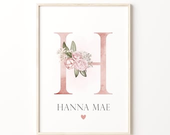 Custom initial print, name printable, personalized name print, personalized initial name print, name print,nursery print, custom birth print