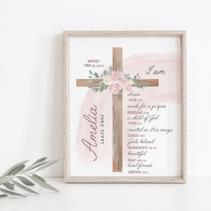 Baptism print, personalised baptism print, custom name baptism print, baptism gift girl, floral baptism print, printable baptism gift
