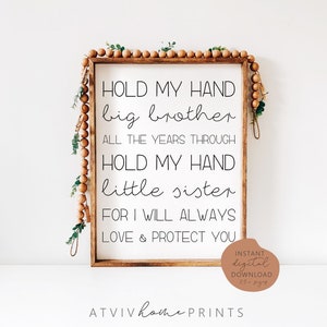 Hold my hand big brother, siblings print, hold my hand little sister, brother and sister print, brother sister print, nursery print, sign