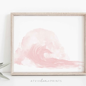 Pink wave print, watercolor wave, pink ocean, nautical nursery, beach nursery decor, waves print, beach nursery print, Ocean Nursery Prints