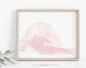 Impression de vague rose, vague aquarelle, océan rose, pépinière nautique, décor de pépinière de plage, impression de vagues, impression de pépinière de plage, Ocean Nursery Prints