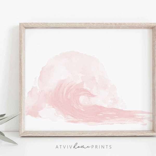 Pink wave print, watercolor wave, pink ocean, nautical nursery, beach nursery decor, waves print, beach nursery print, Ocean Nursery Prints