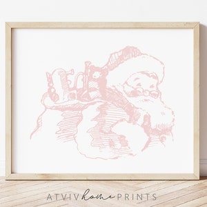 Santa print, pink Santa print, boho Christmas print, Pink Christmas print, vintage Santa print, pink Christmas wall art, boho Holiday print