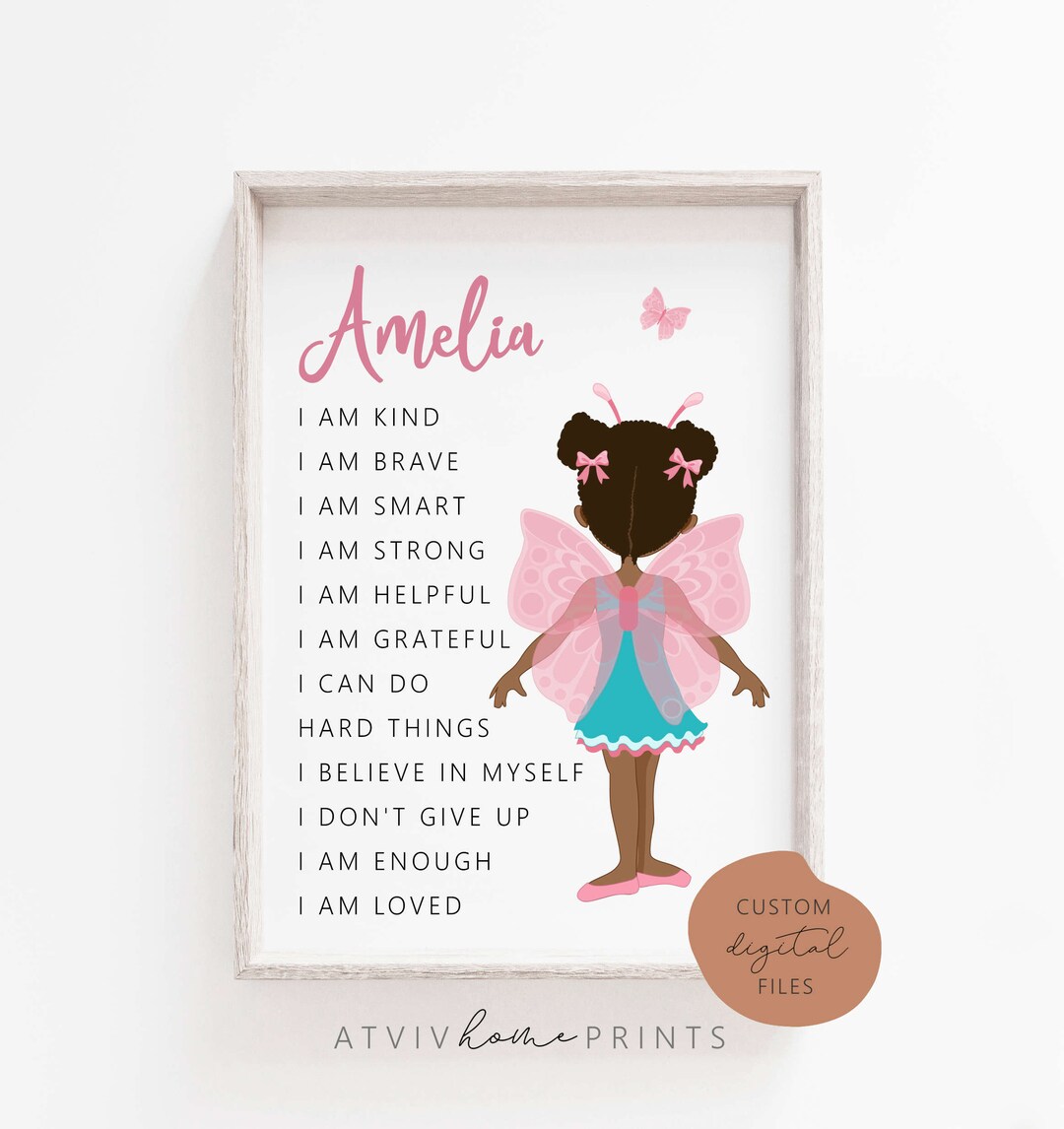 Girls Affirmations Print, Custom Affirmations, Affirmations for Kids