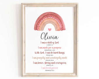 Christian affirmations print, personalized affirmations print, custom name bible affirmations print, custom affirmations print, rainbow
