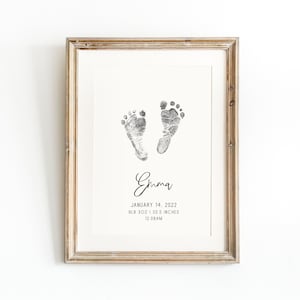 Personalised birth print, newborn footprint, baby footprint art, birth stats print, printable birth stats print, footprint nursery wall art