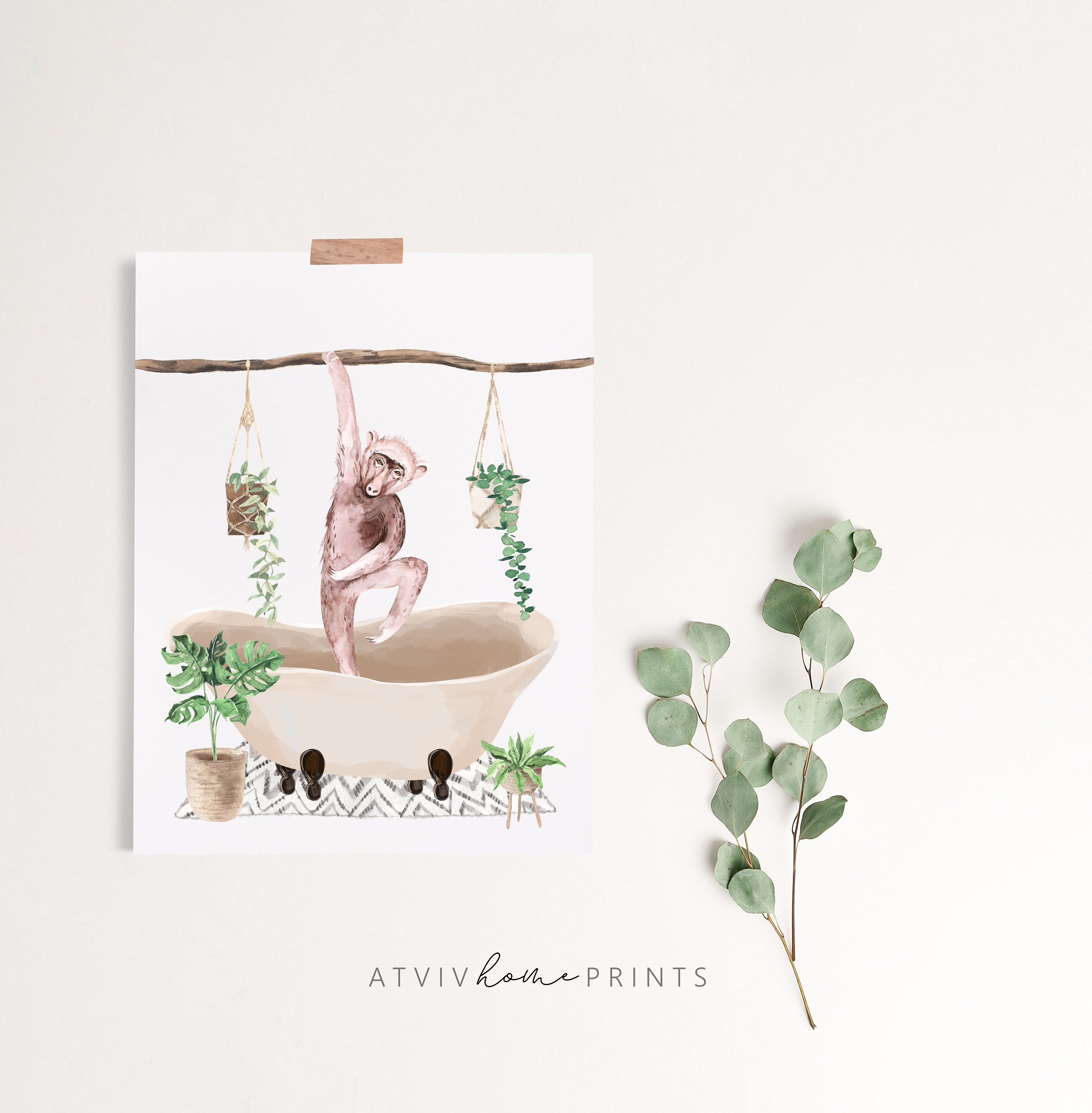 Affe Druck Affe in Badewanne Affe Bad Druck lustige Bad | Etsy