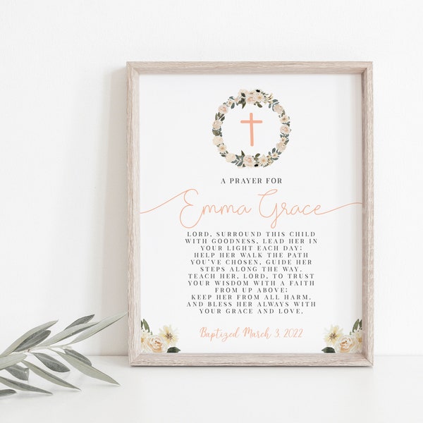 Baptism print, personalised baptism print, prayer for Godchild, printable baptism gift girl, A prayer for, printable baptism gift