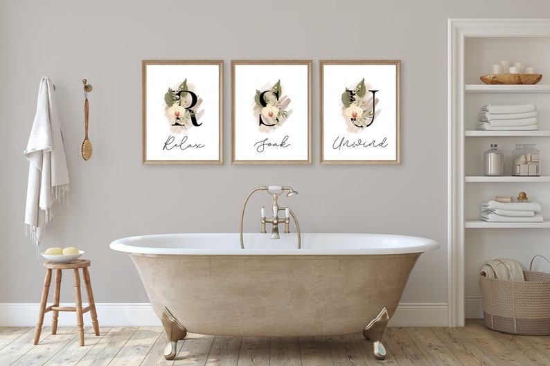 Relax soak unwind print bathroom wall art spa print relax Etsy