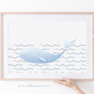 Wal Illustration, Maritime Dekoration, Wal Illustration, Walfisch Bild, Wellen Illustration, Ozean Illustration, Blau Wellen Illustration