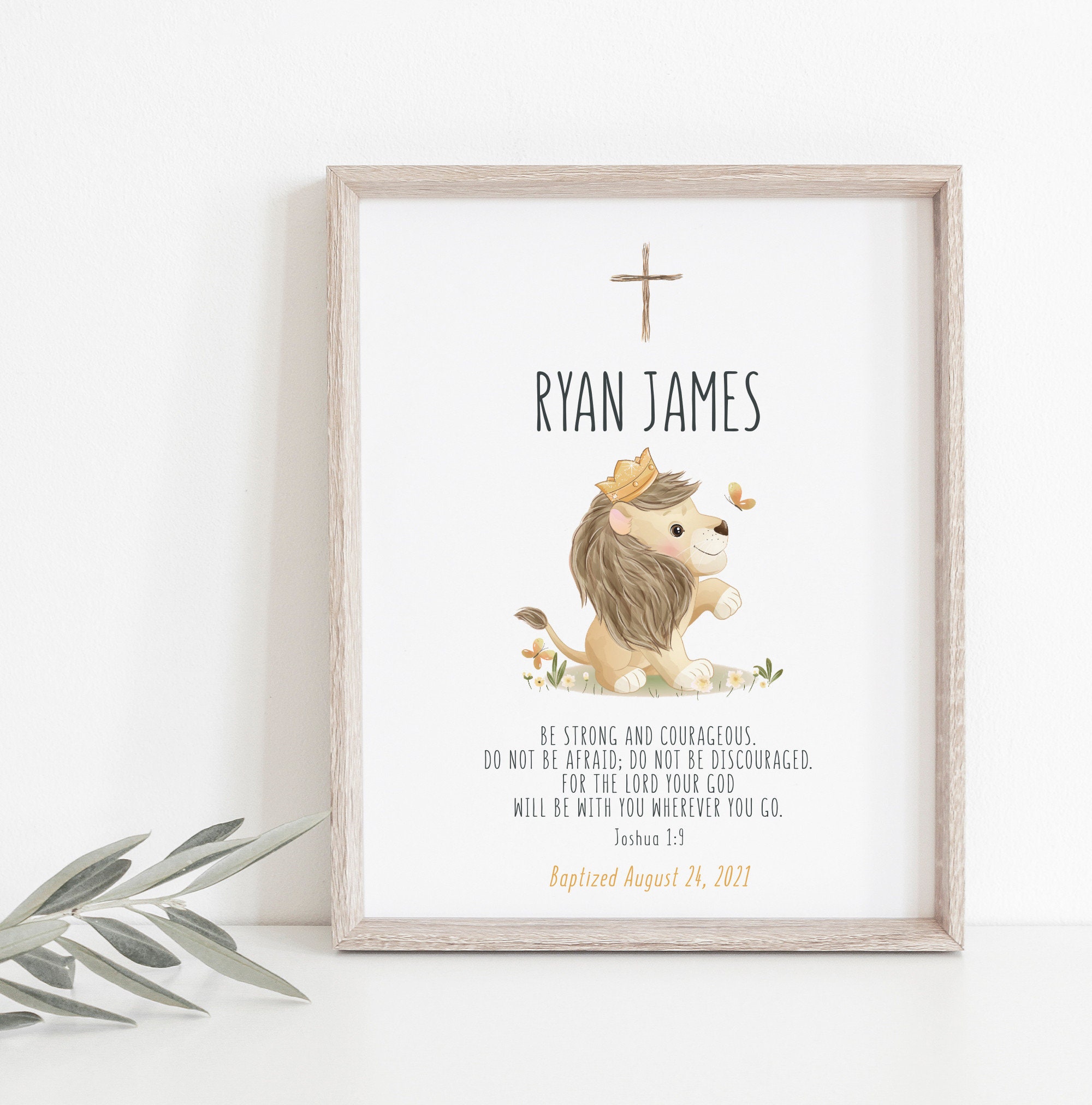 Baptism print, personalized baptism print, custom name baptism print, baptism gift for boy, be strong and courageous, printable baptism gift