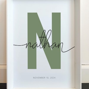 Impresión inicial personalizada, impresión de nombre, impresión de nombre personalizada, impresión de nombre inicial personalizada, impresión de nombre, impresión de guardería, impresión de nacimiento personalizada