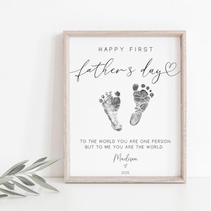 Afdrukbare voetafdruk eerste Vaderdag, gepersonaliseerd cadeau voor vader, voetafdrukken vaderdagcadeau, voetafdruk pasgeborene, Vaderdagaandenken