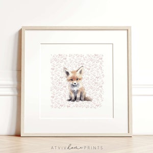 Fox nursery print, fox nursery art, cute fox print, woodland nursery girl, girls nursery print, girls room, fox printable wall art, blush