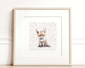 Fox nursery print, fox nursery art, cute fox print, woodland nursery girl, girls nursery print, girls room, fox printable wall art, blush