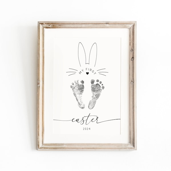 Paasvoetafdruk, voetafdrukken van paasgeschenken, baby's eerste Pasen, baby's eerste paasaandenken, voetafdruk kinderkamer kunst aan de muur, mijn eerste Pasen