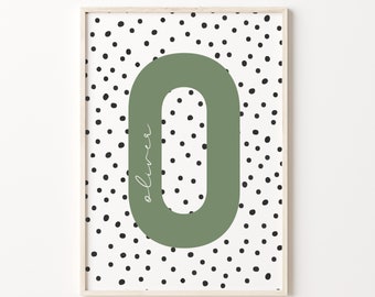 Custom initial print, spotty initial print, printable, personalized name print, personalized initial name print, name print, nursery print