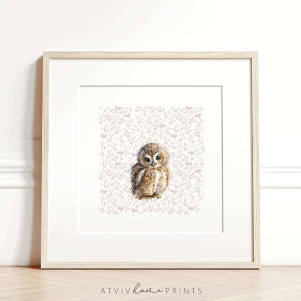 Owl nursery print, baby owl nursery art, cute owl print, woodland nursery girl, girls nursery print, girls room, owl printable wall art