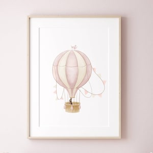 Bunny nursery print, bunny nursery, cute bunny print, pink hot air balloon print, nursery prints girl, girls nursery print, bunny printable