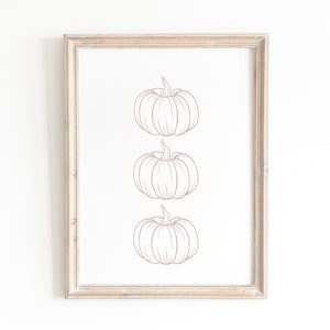 Pumpkin line art print, fall print, hand drawn pumpkin print, pink pumpkin print, fall printable wall art, fall prints, pink fall decor