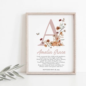 Baptism gift girl, print, personalized baptism print, custom name baptism print, baby girl gift, printable baptism gift, wildflowers baptism