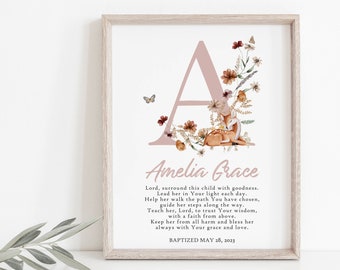 Baptism gift girl, print, personalized baptism print, custom name baptism print, baby girl gift, printable baptism gift, wildflowers baptism