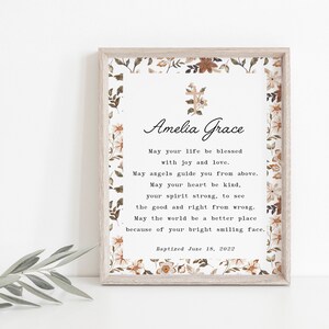 Baptism print, personalised baptism print, custom name baptism print, baptism gift girl, baby girl gift, printable baptism gift, dedication