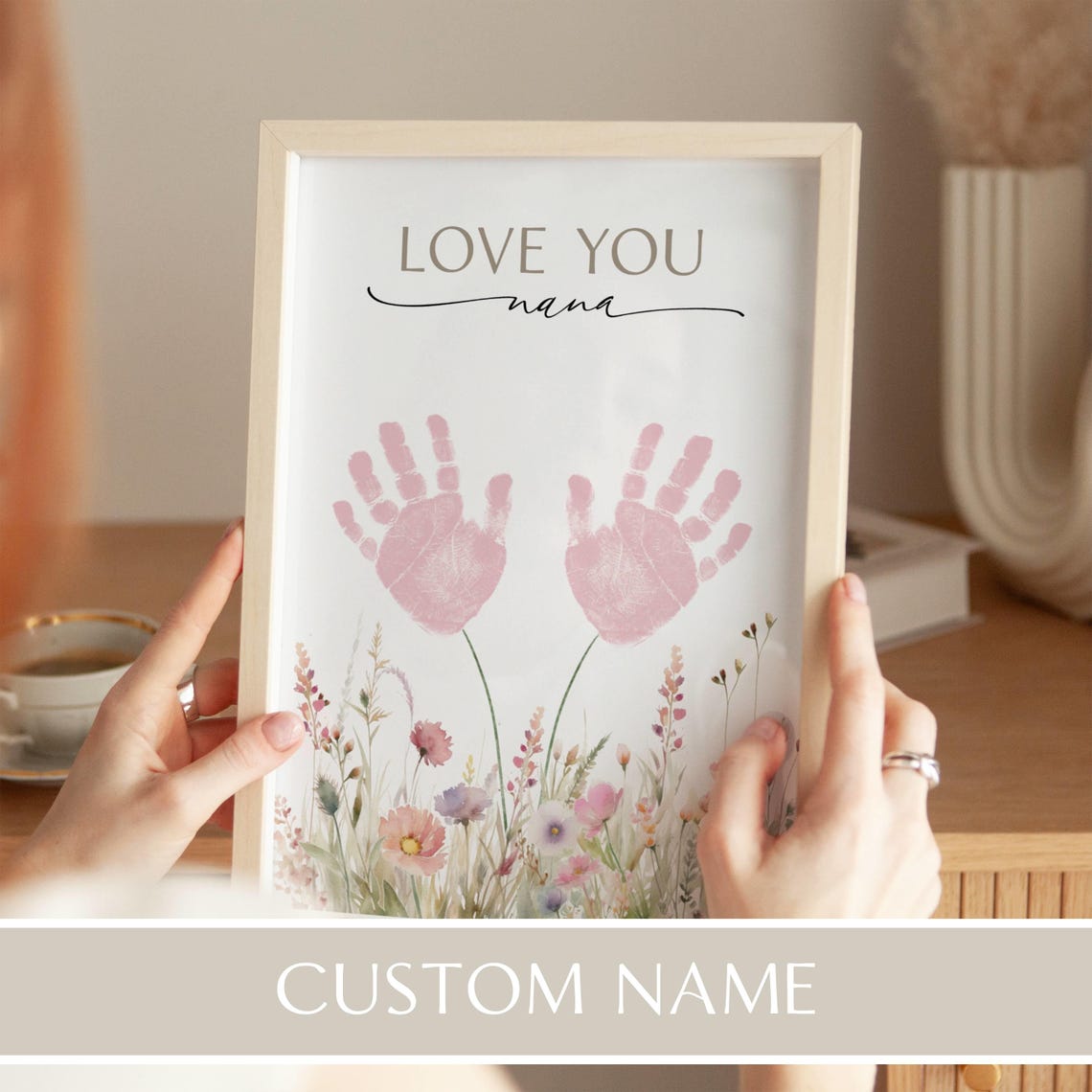 Custom Name Child Handprint Art Gift for Grandma, Toddler Handprint ...