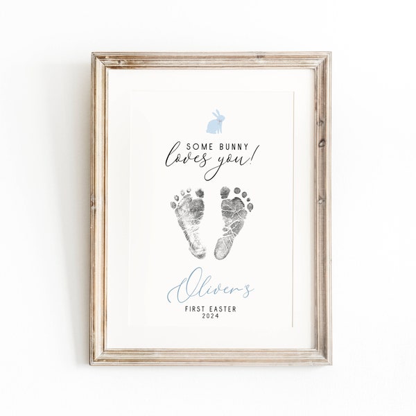 Easter Footprint, Easter gift footprints, boys first Easter, baby's first Easter keepsake, custom footprint nursery art, boy my first Easter