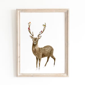 Winter deer print, Christmas deer print, Christmas tree printable, Holiday wall art, printable Christmas wall art, Christmas printable