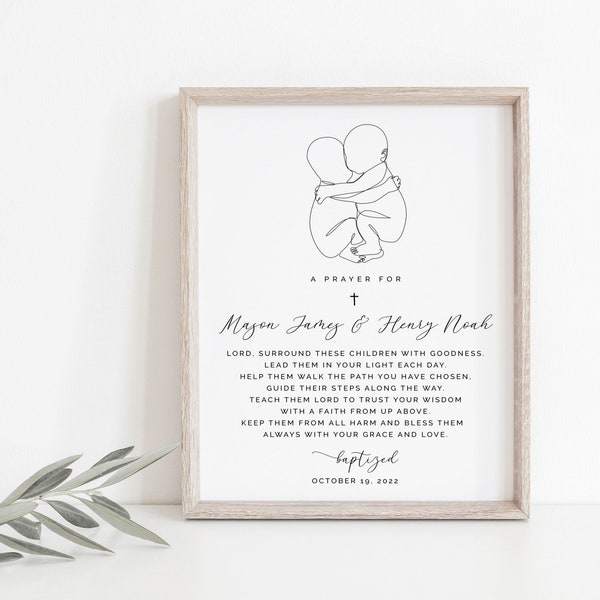 Baptism gift twins, twin boys baptism, personalized baptism print, custom name baptism, twin girls gift baptism, printable baptism gift