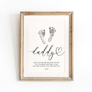 Printable Father's day footprint art, personalized gift for dad, Father's day gift footprints, newborn footprint, Father's day kids keepsake