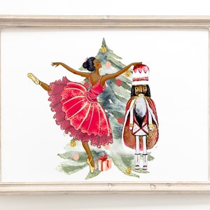 African American Nutcracker Print, Christmas Print, Pink Christmas ...