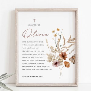 Baptism gift girl, print, personalized baptism print, custom name baptism print, baby girl gift, printable baptism gift, wildflowers baptism