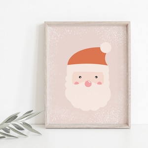 Santa print, pink Santa print, boho Christmas print, Pink Christmas print, pink Christmas decor, pink Christmas wall art, boho Holiday