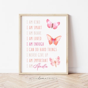 Affirmations print, custom affirmations, affirmations for kids, affirmations personalised, I am kind, I am smart, nursery decor, homeschool