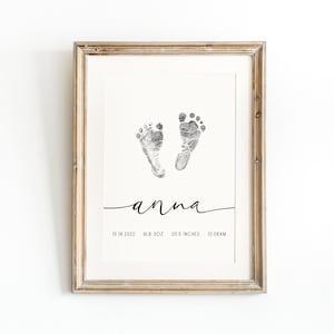 Personalisierter Geburtsdruck, Neugeborenen Fußabdruck, Baby Fußabdruck Kunst, Geburtszahlen Druck, druckbare Geburtszahlen Druck, Fußabdruck Kinderzimmer Wandkunst