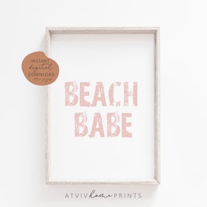 Beach babe print, pink beach babe print, nautical nursery, beach nursery decor, waves print, beach nursery print, Ocean Nursery Prints,coast