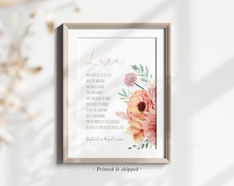 Baptism print, personalised baptism print, may your life be blessed, custom name baptism print, baptism gift girl, printed baptism gift