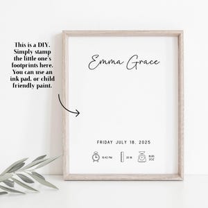 Personalised birth print, newborn footprint, baby footprint art, birth stats print, printable birth stats print, footprint nursery wall art image 5