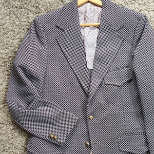 Retro Western Sport Coat Jacket | Men&#39;s 40L Long (Medium) | Burgundy Gold Button Knit Pocket Flaps Wide Lapel