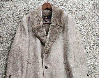 Richman Bros. VTG. 70s Faux Fur Overcoat Men's 42 (Large) Wool-Nylon Leather Buttons Euc